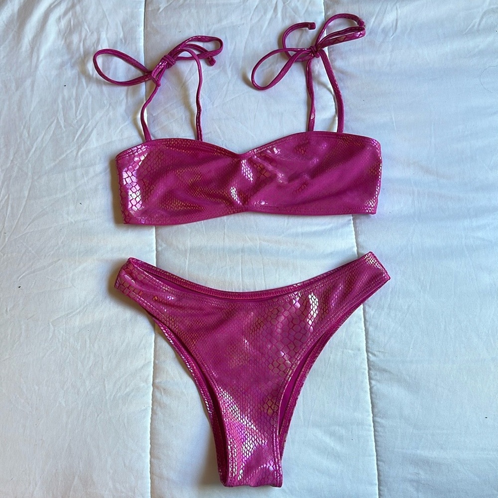 Shiny Holographic Crocodile Print Bikini Set